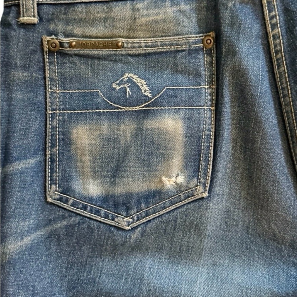 Jordache Y2K Men's Women’s 1980s Worn Blue Bootcut Jeans with Faded Whiskering - Picture 8 of 16